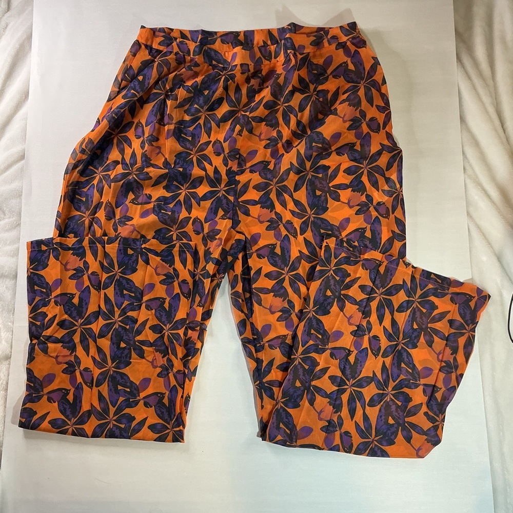 PrettyLittleThing Orange and Purple SHEER  Print Wide Leg Pants NWT size 18